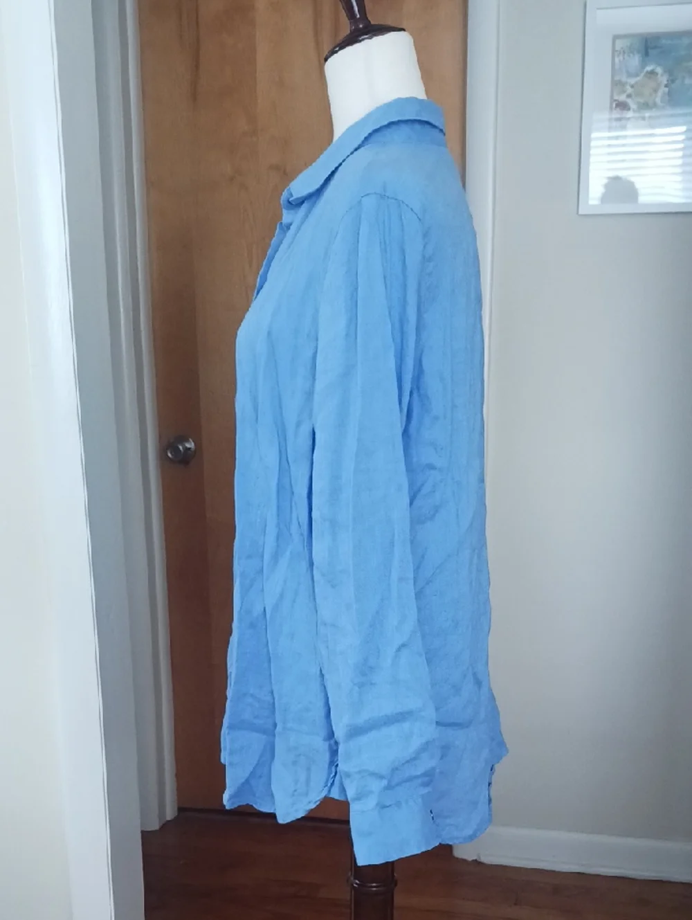 J. Jill Linen Shirt Long Sleeve Button Front With Collar Vneck Blue Sz M - Picture 3 of 9